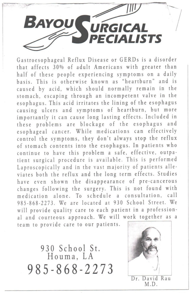 Gastroesophegeal reflux disease bayou surgical specialists